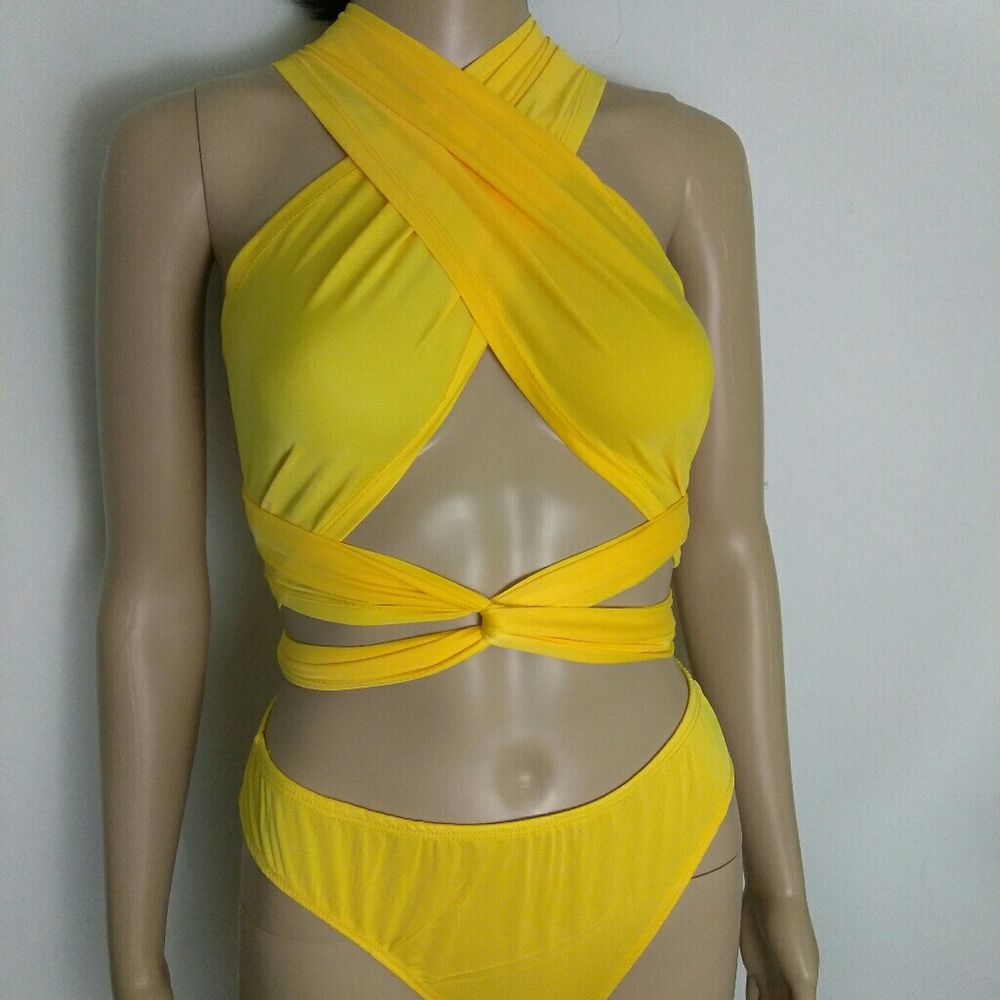 Womens Versatile Yellow Bathing Suit